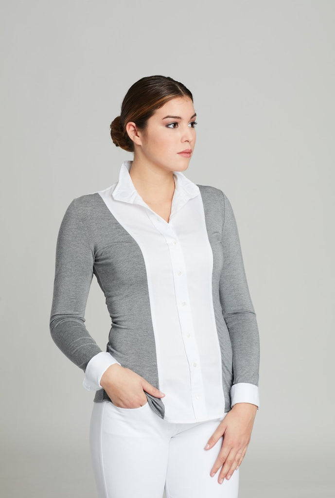 White Twill w Heather Open Placket - The Polished Rider
